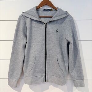 Polo Ralph Lauren Gray Zip Hoodie Black Pony Logo Preppy Y2K